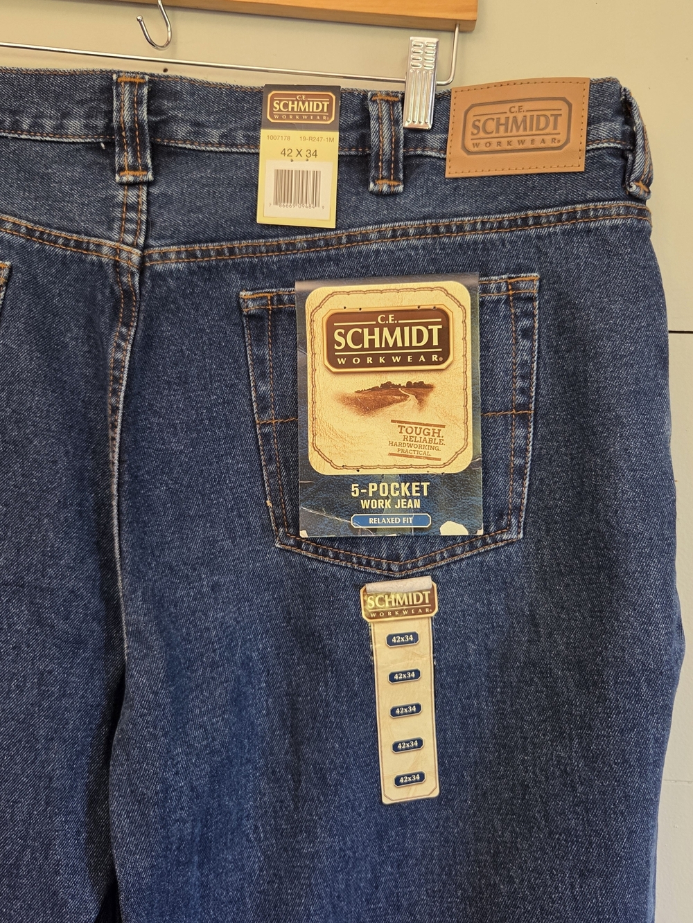 C.E. Schmidt Workwear Men's Blue Denim 5-Pocket Cotton Work Jeans 42x34 NWT